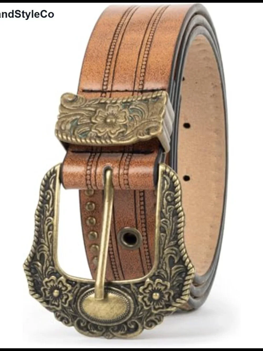 Vintage Western Belt - PU Leather Unisex Engraved Buckle
